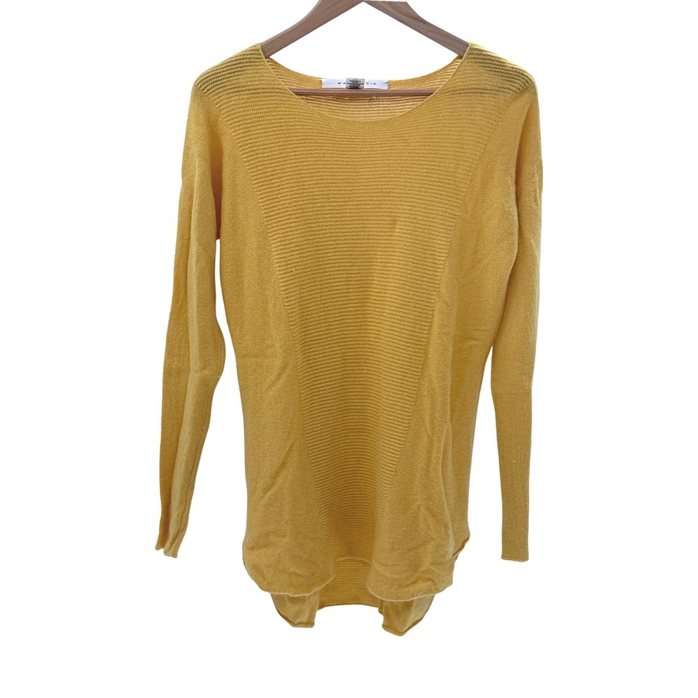 Max Studio Sweater Tunic 2 Ply Cashmere Womenโ Size Medium Yellow Scoop Neck